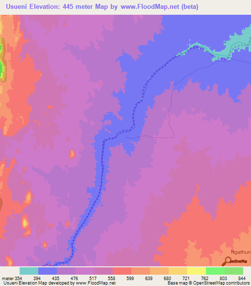 Usueni,Kenya Elevation Map