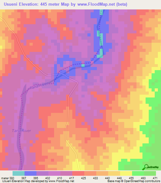Usueni,Kenya Elevation Map