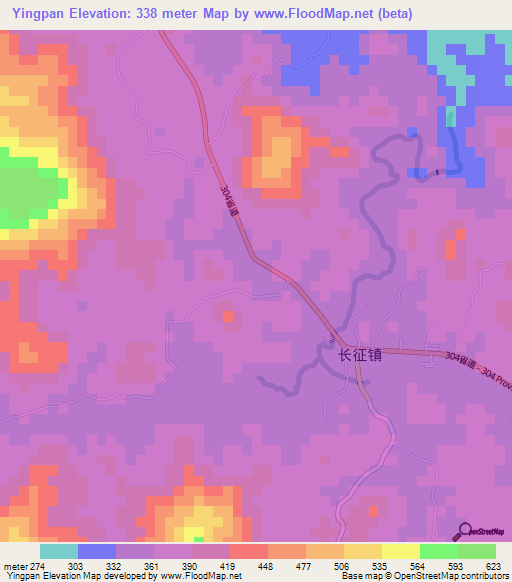 Yingpan,China Elevation Map