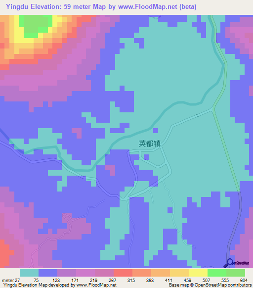 Yingdu,China Elevation Map
