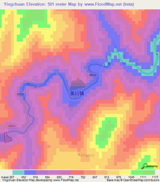 Yingchuan,China Elevation Map