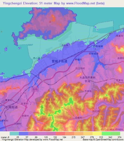 Yingchengzi,China Elevation Map