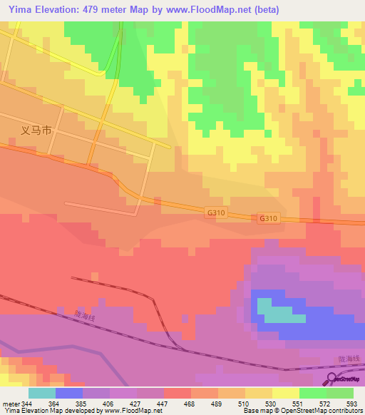 Yima,China Elevation Map