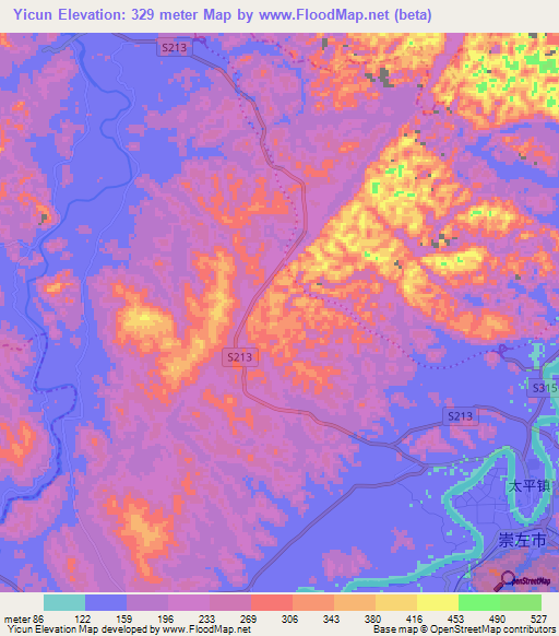 Yicun,China Elevation Map