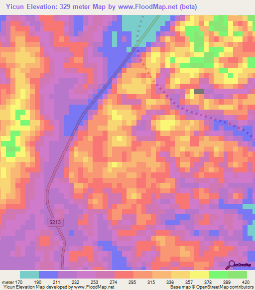 Yicun,China Elevation Map