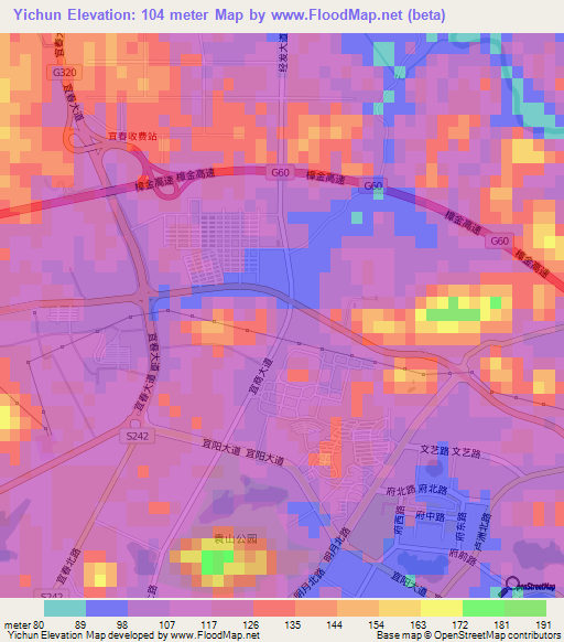 Yichun,China Elevation Map