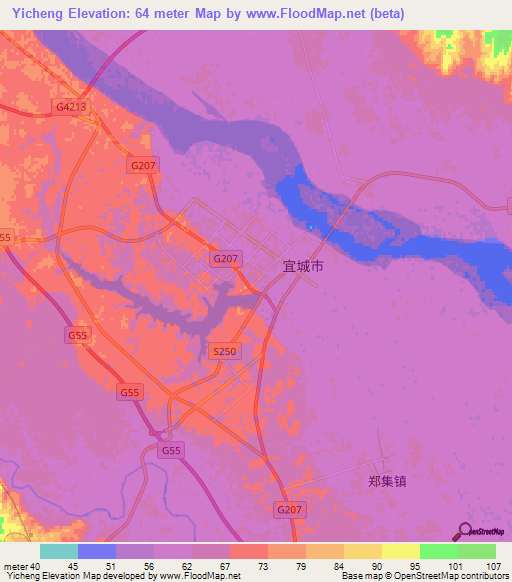 Yicheng,China Elevation Map