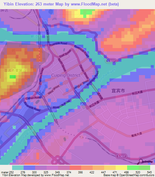 Yibin,China Elevation Map