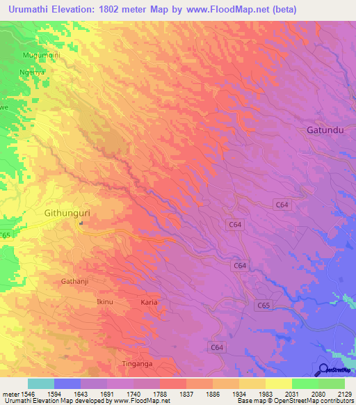 Urumathi,Kenya Elevation Map