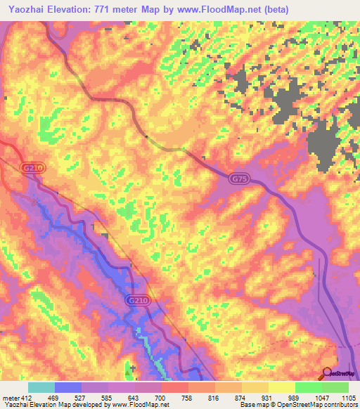 Yaozhai,China Elevation Map