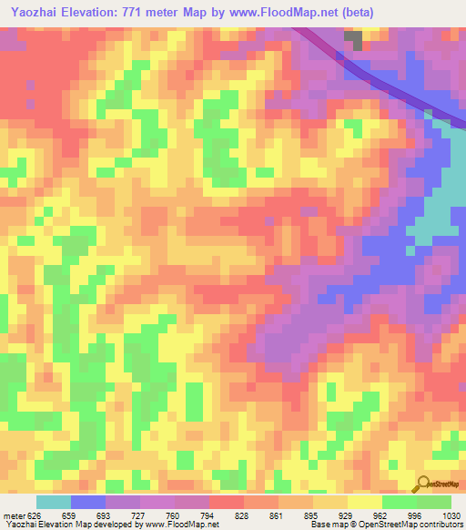 Yaozhai,China Elevation Map