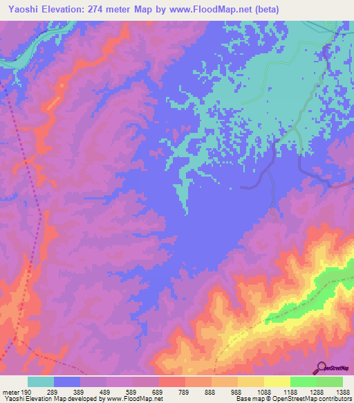 Yaoshi,China Elevation Map