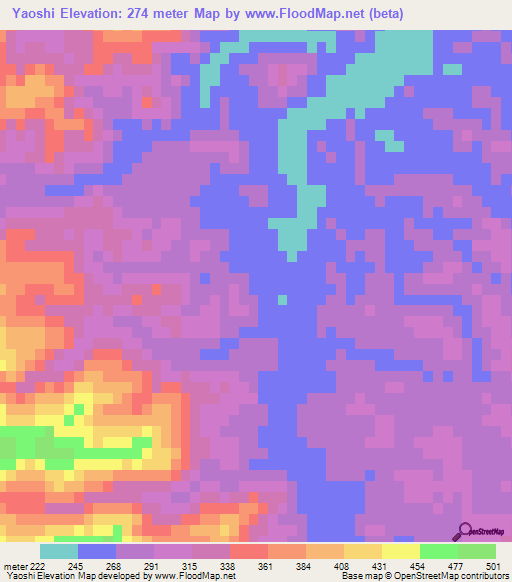Yaoshi,China Elevation Map