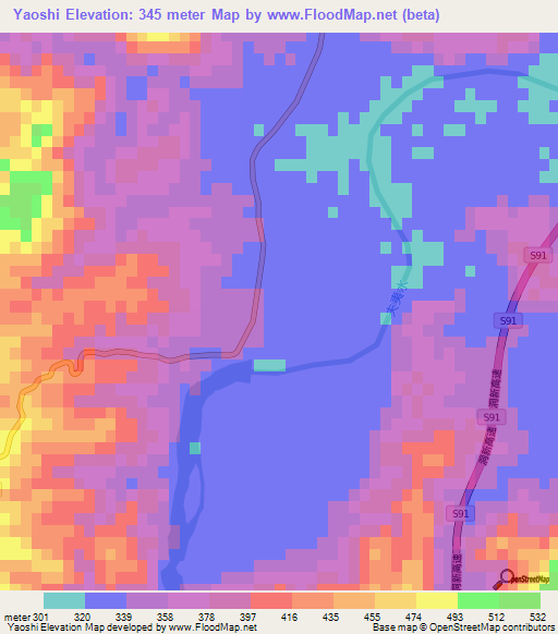 Yaoshi,China Elevation Map