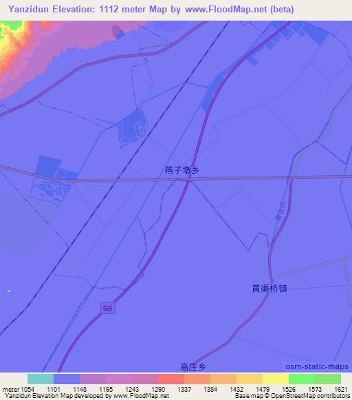 Yanzidun,China Elevation Map