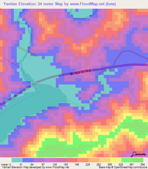 Yantian,China Elevation Map