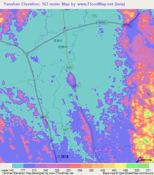 Yanshan,China Elevation Map