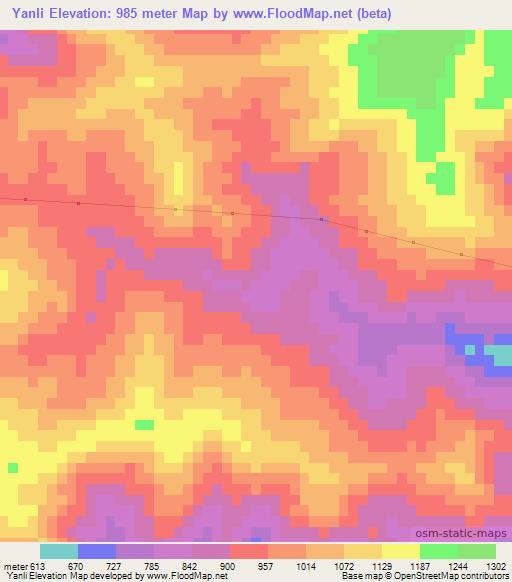 Yanli,China Elevation Map