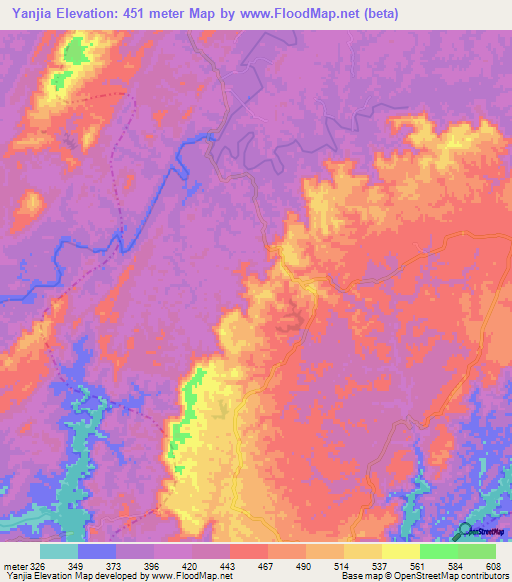 Yanjia,China Elevation Map