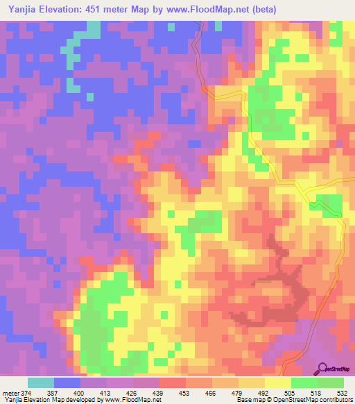 Yanjia,China Elevation Map