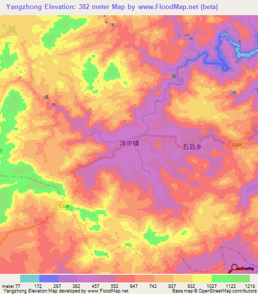 Yangzhong,China Elevation Map