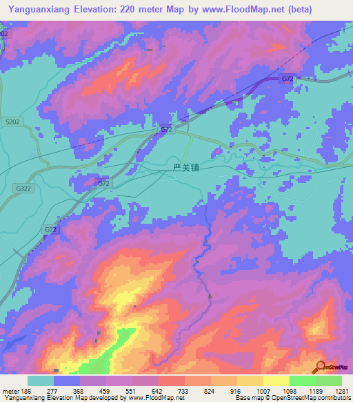 Yanguanxiang,China Elevation Map