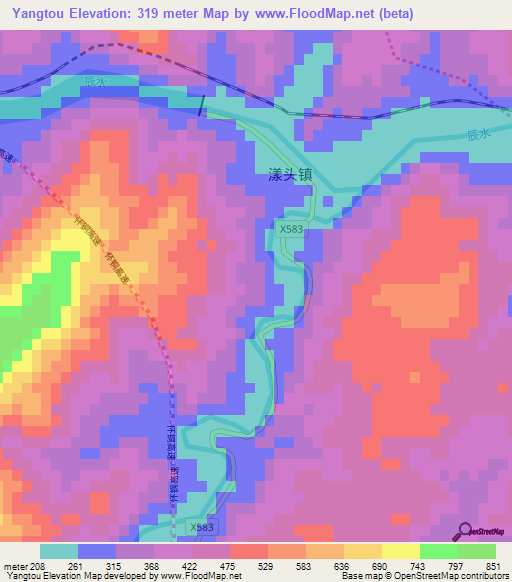 Yangtou,China Elevation Map