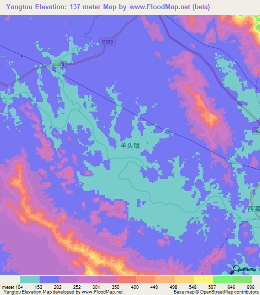 Yangtou,China Elevation Map