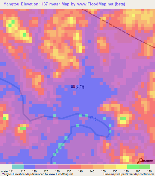 Yangtou,China Elevation Map
