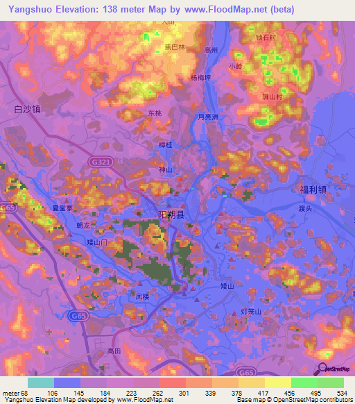 Yangshuo,China Elevation Map