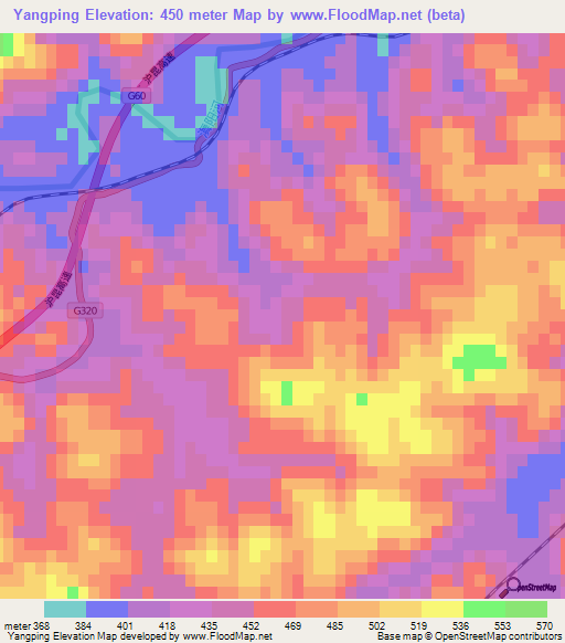 Yangping,China Elevation Map
