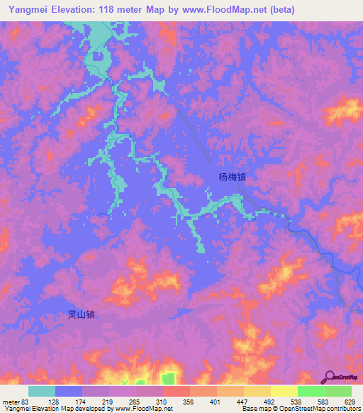 Yangmei,China Elevation Map