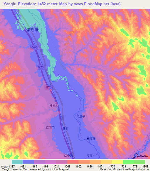 Yanglu,China Elevation Map