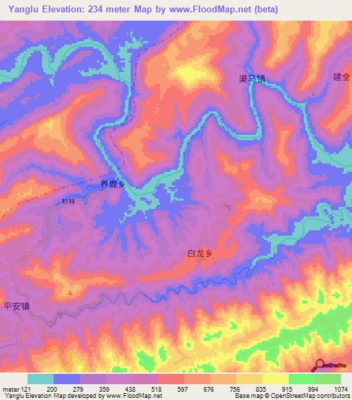 Yanglu,China Elevation Map