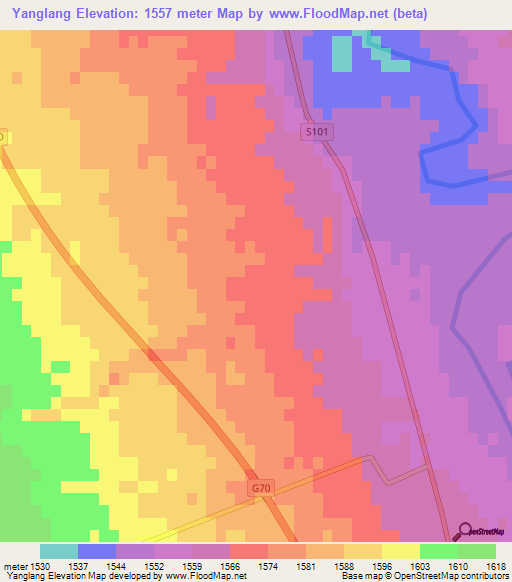 Yanglang,China Elevation Map