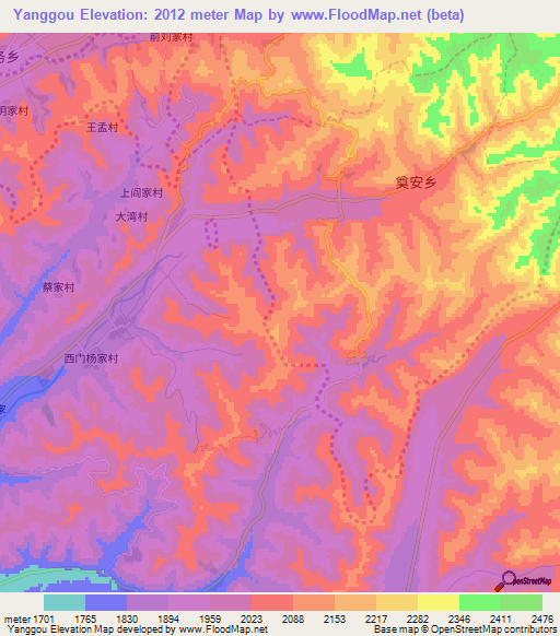 Yanggou,China Elevation Map
