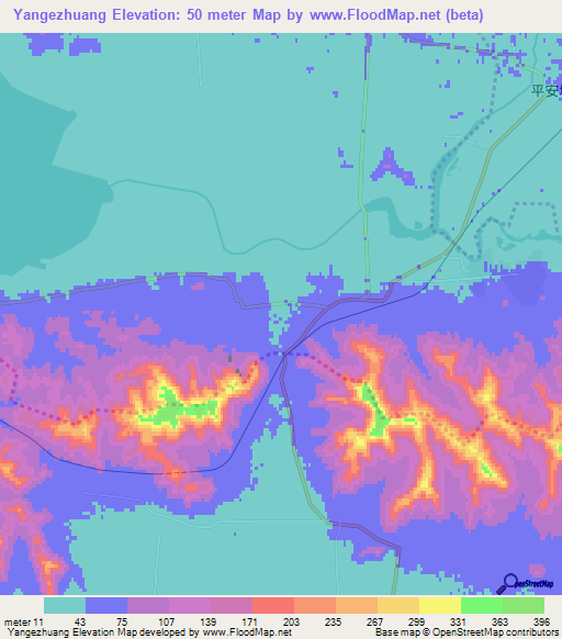 Yangezhuang,China Elevation Map