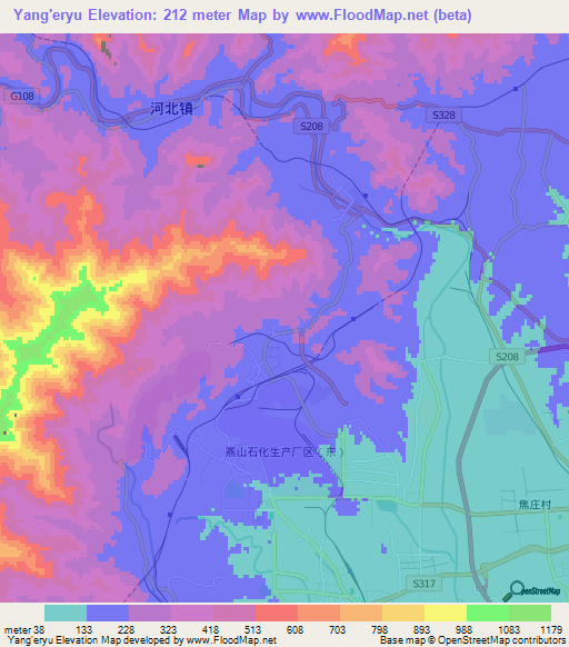Yang'eryu,China Elevation Map