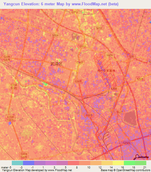 Yangcun,China Elevation Map