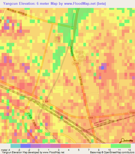 Yangcun,China Elevation Map