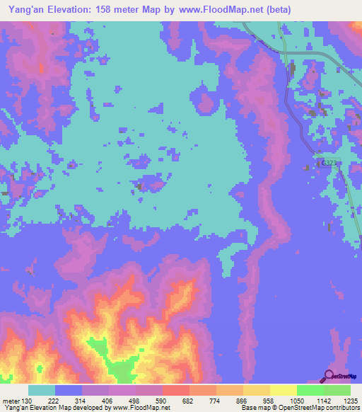 Yang'an,China Elevation Map