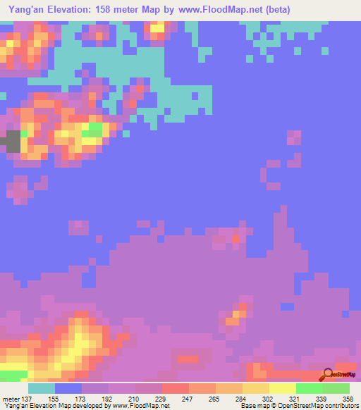 Yang'an,China Elevation Map