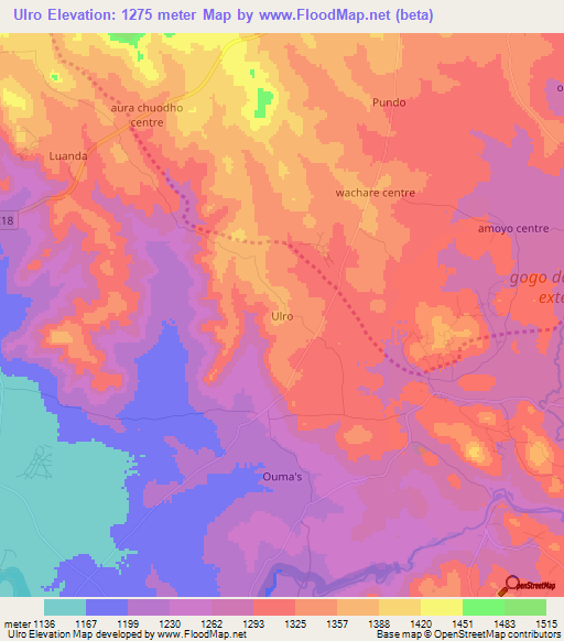 Ulro,Kenya Elevation Map