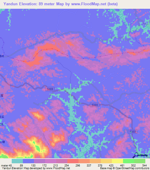 Yandun,China Elevation Map
