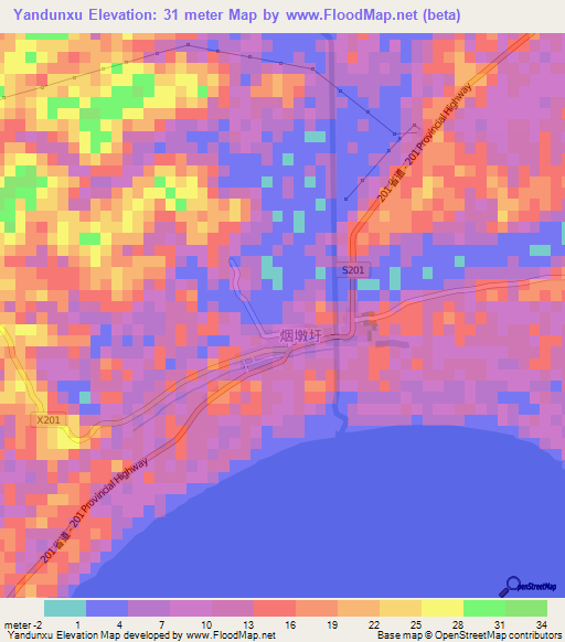 Yandunxu,China Elevation Map