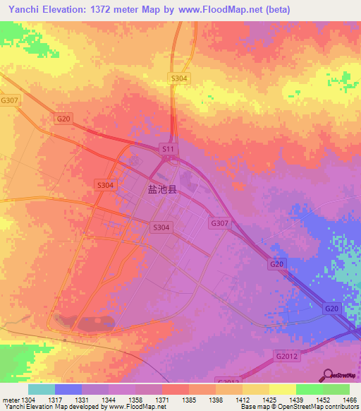 Yanchi,China Elevation Map