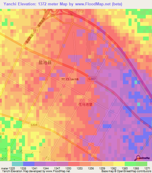 Yanchi,China Elevation Map