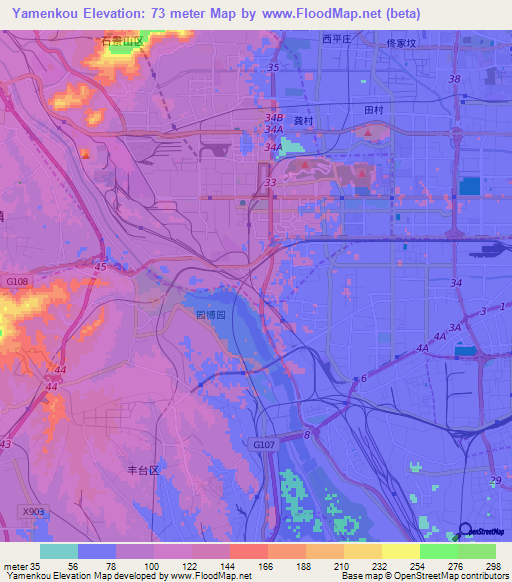 Yamenkou,China Elevation Map