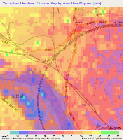 Yamenkou,China Elevation Map