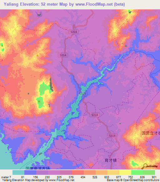 Yaliang,China Elevation Map